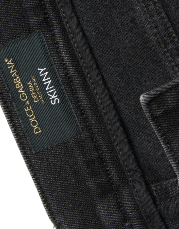 Dolce &amp; Gabbana Gray Cotton Stretch Skinny Denim Logo Jeans