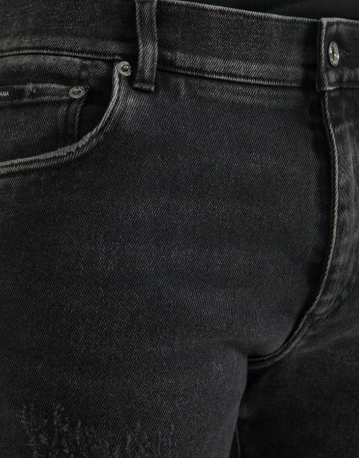 Dolce &amp; Gabbana Gray Cotton Stretch Skinny Denim Logo Jeans