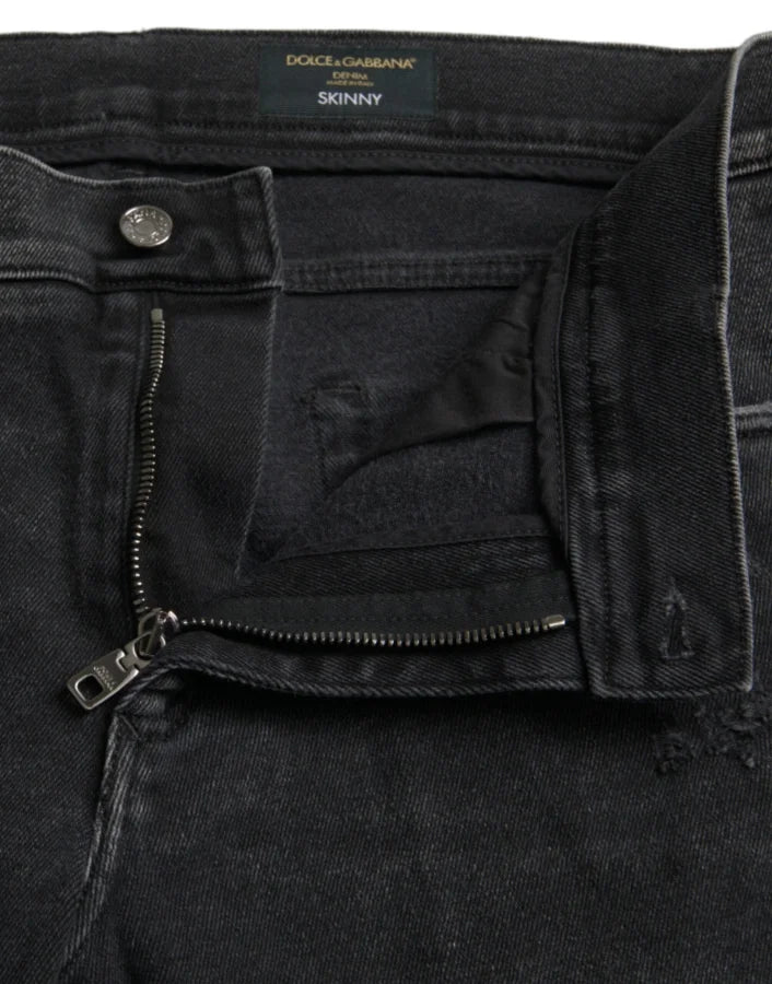 Dolce &amp; Gabbana Gray Cotton Stretch Skinny Denim Logo Jeans