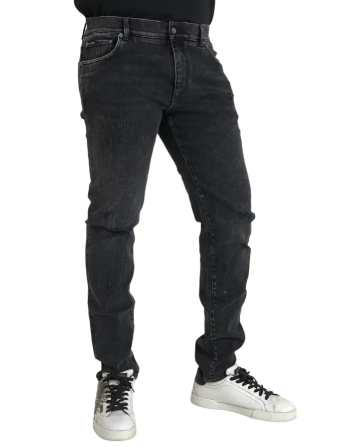 Dolce &amp; Gabbana Gray Cotton Stretch Skinny Denim Logo Jeans