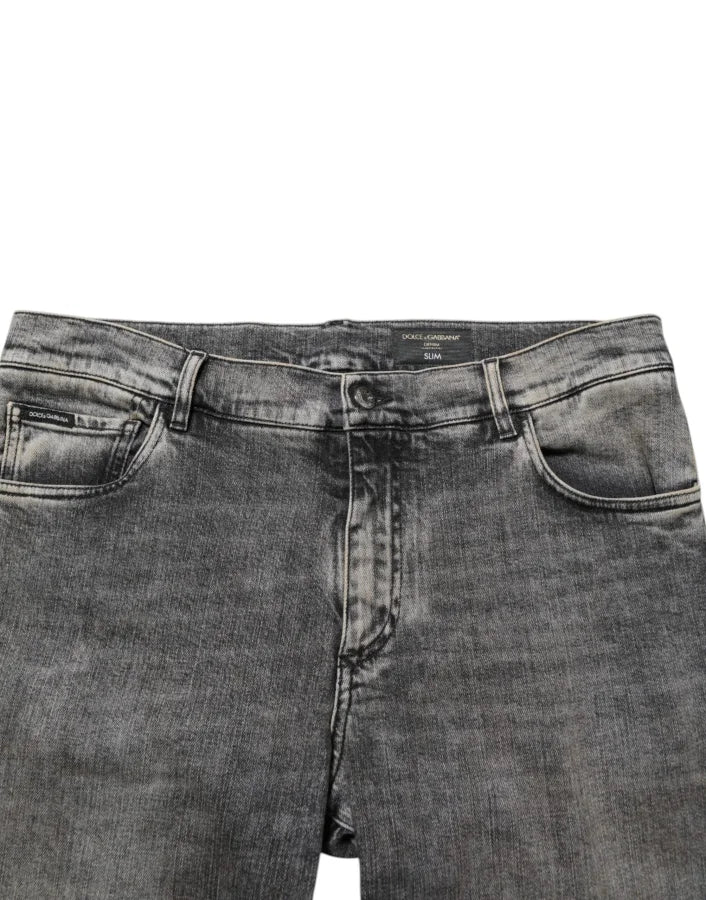 Dolce &amp; Gabbana Gray Cotton Stretch Slim Fit Men Denim Jeans