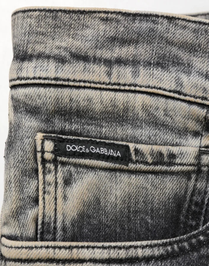 Dolce &amp; Gabbana Gray Cotton Stretch Slim Fit Men Denim Jeans