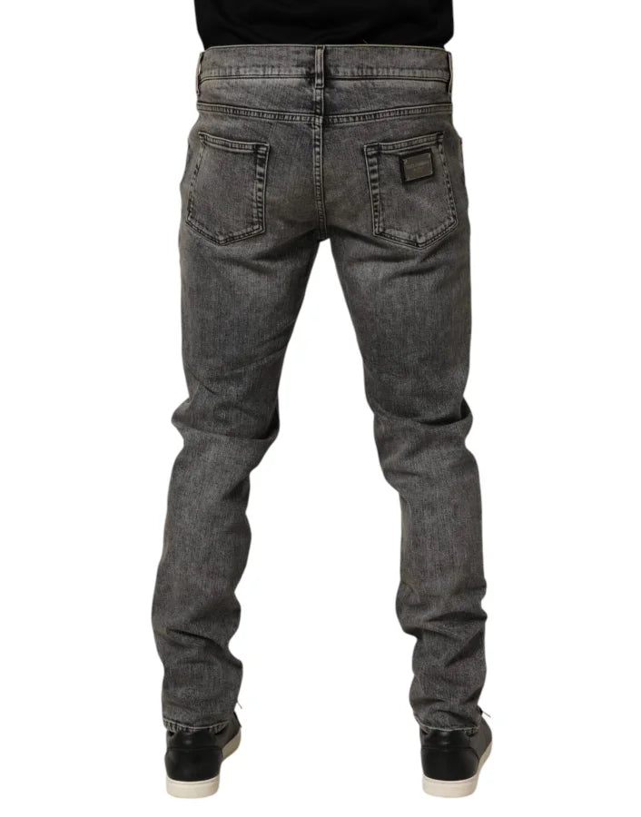 Dolce &amp; Gabbana Gray Cotton Stretch Slim Fit Men Denim Jeans