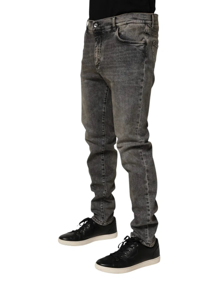 Dolce &amp; Gabbana Gray Cotton Stretch Slim Fit Men Denim Jeans