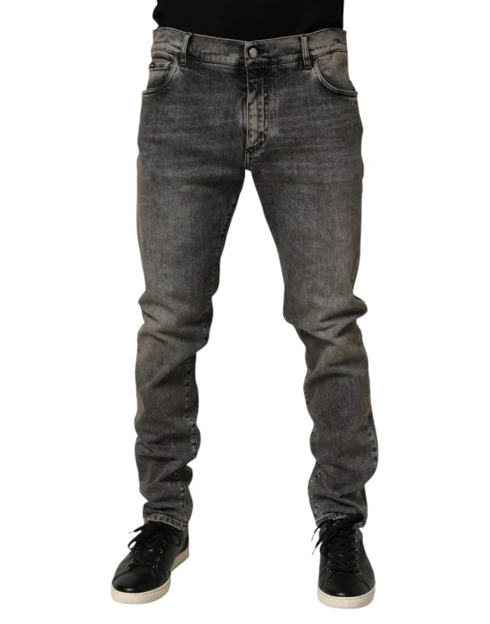 Dolce &amp; Gabbana Gray Cotton Stretch Slim Fit Men Denim Jeans