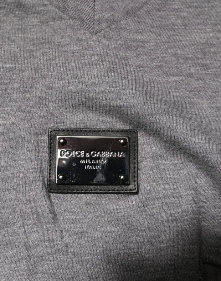 Dolce &amp; Gabbana Gray Cotton Tattered Logo Patch Men T-shirt