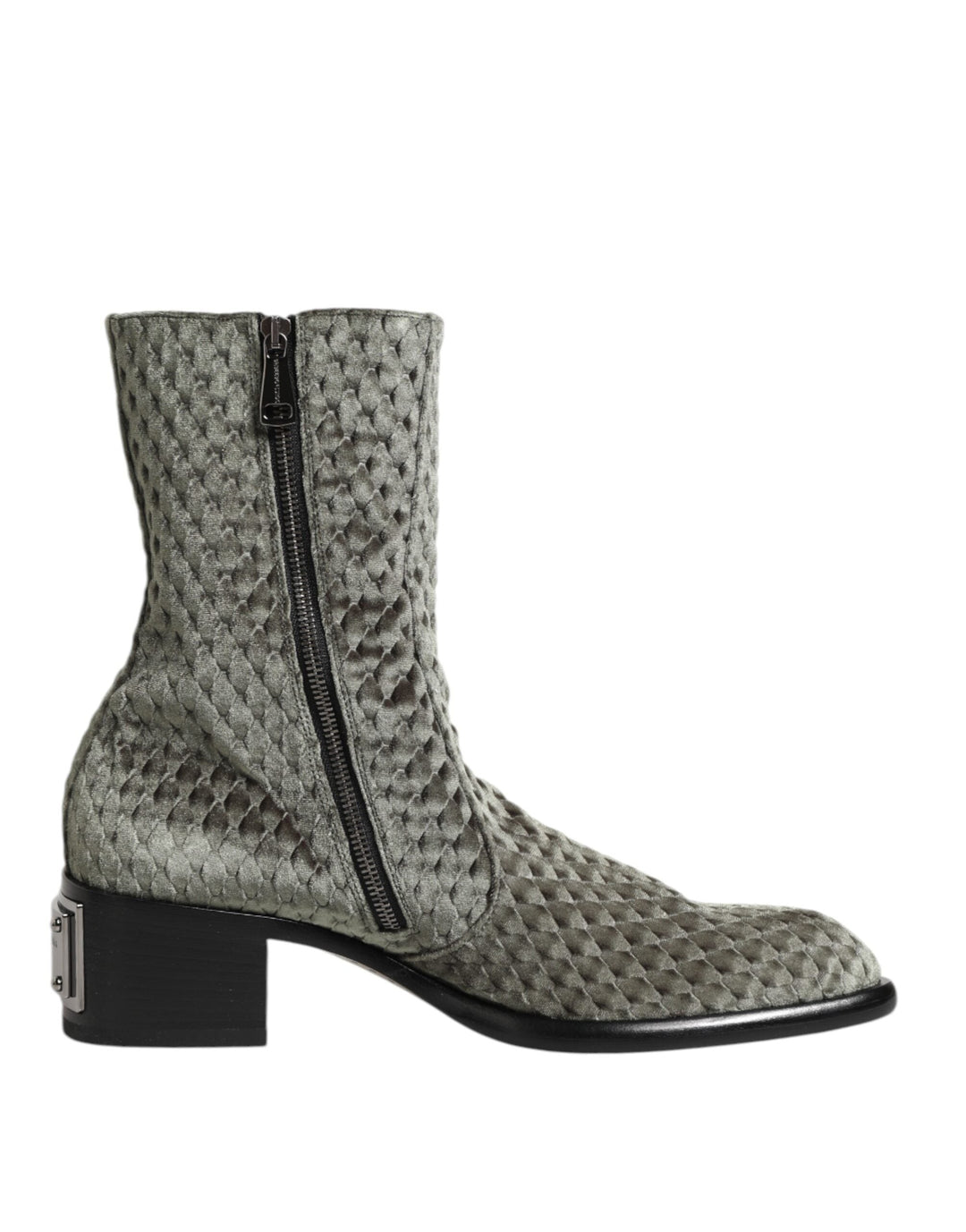 Dolce &amp; Gabbana Gray Cotton Velvet Mid Calf Short Boots Shoes