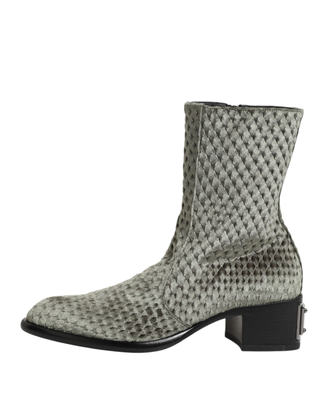 Dolce &amp; Gabbana Gray Cotton Velvet Mid Calf Short Boots Shoes