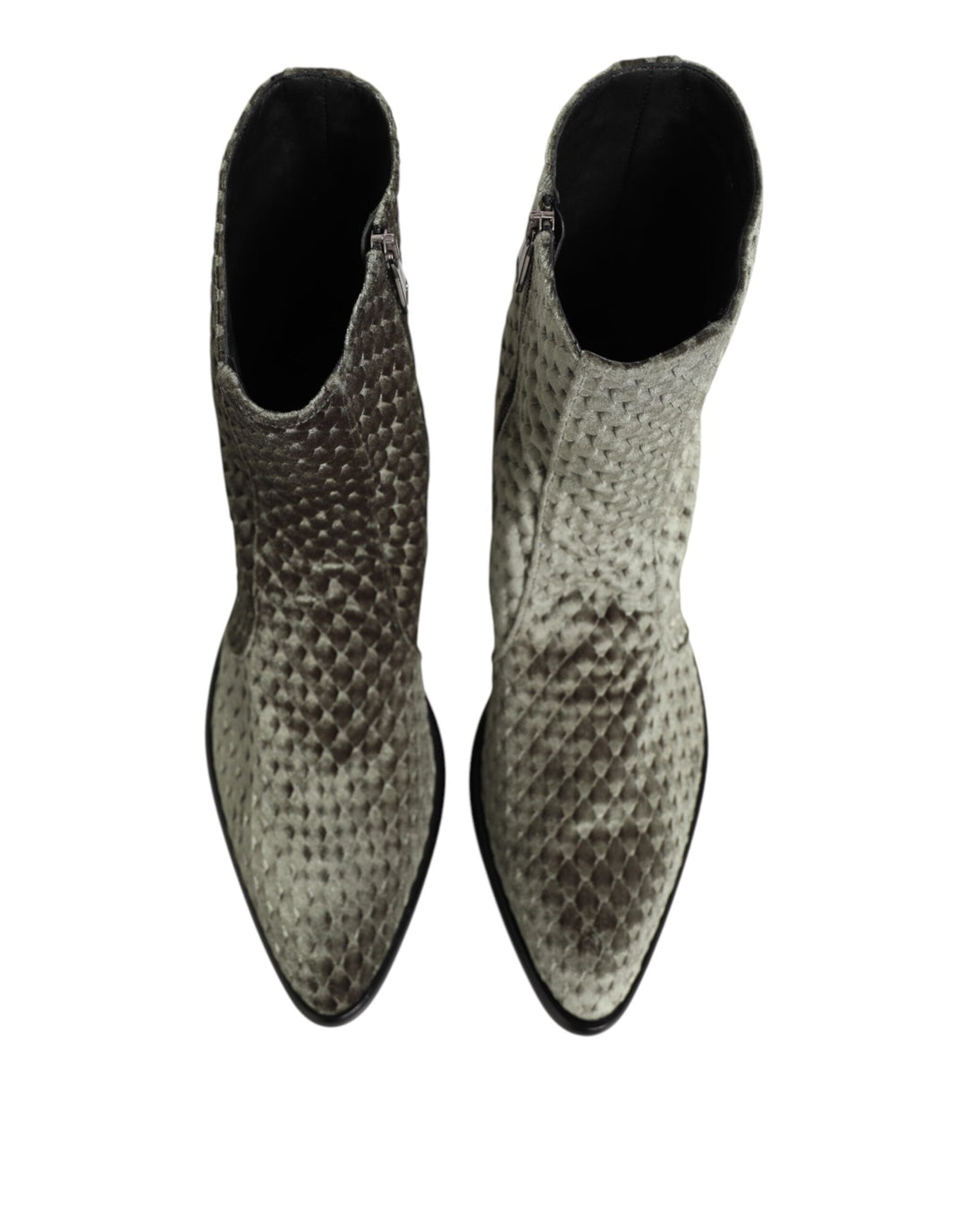 Dolce &amp; Gabbana Gray Cotton Velvet Mid Calf Short Boots Shoes