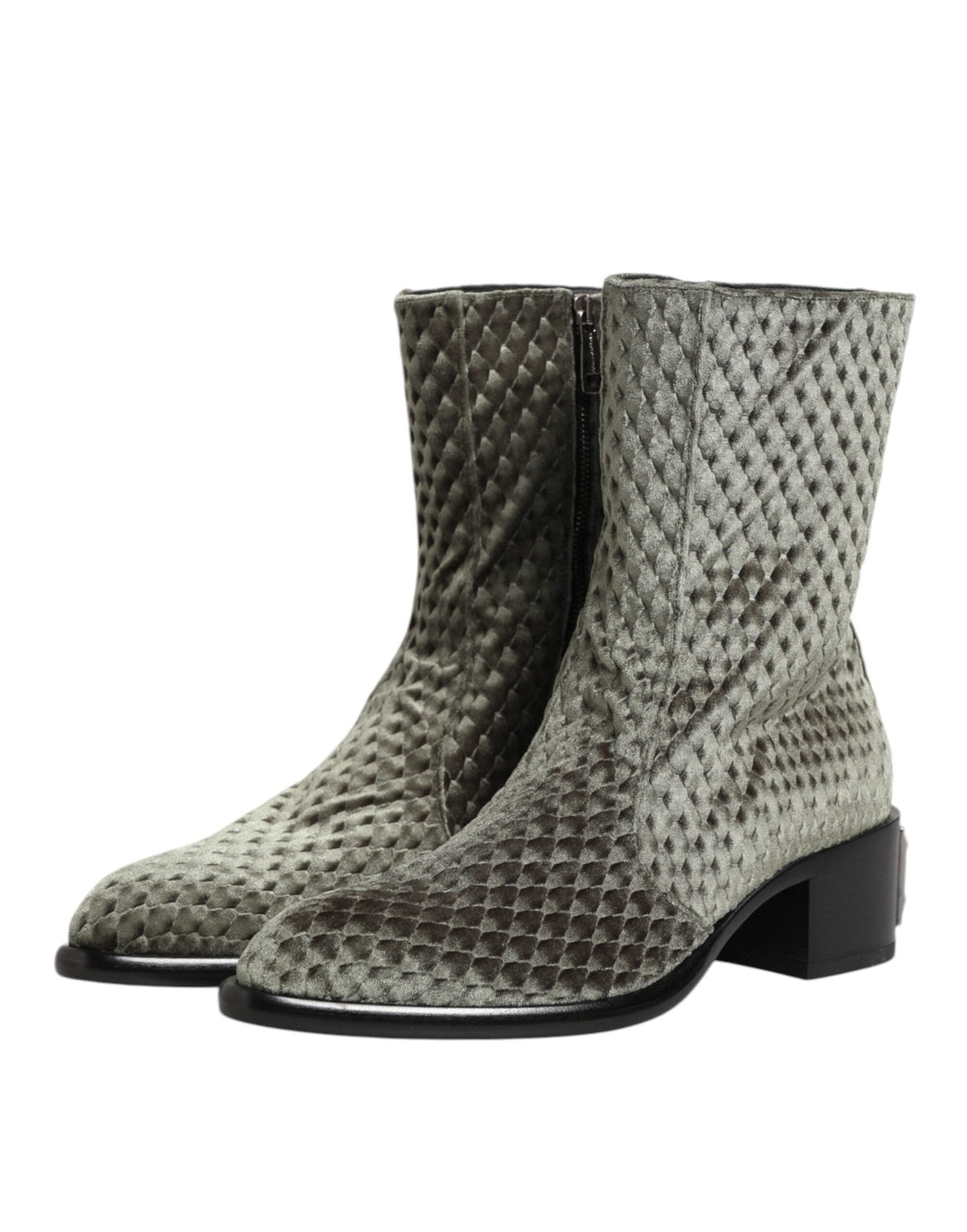 Dolce &amp; Gabbana Gray Cotton Velvet Mid Calf Short Boots Shoes