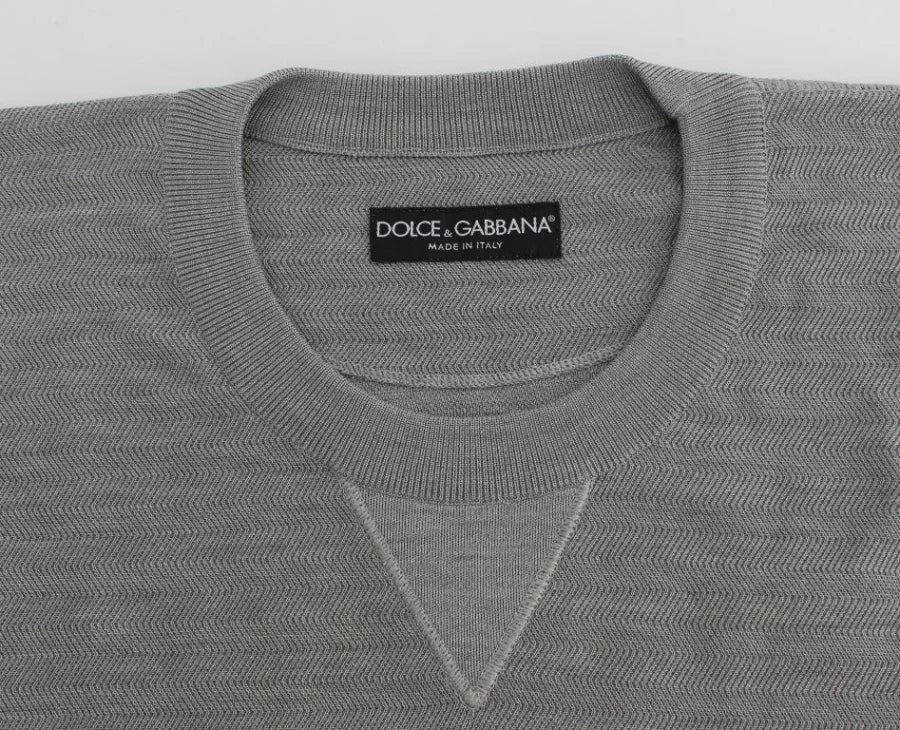 Dolce &amp; Gabbana Gray Crewneck Pullover Silk Sweater