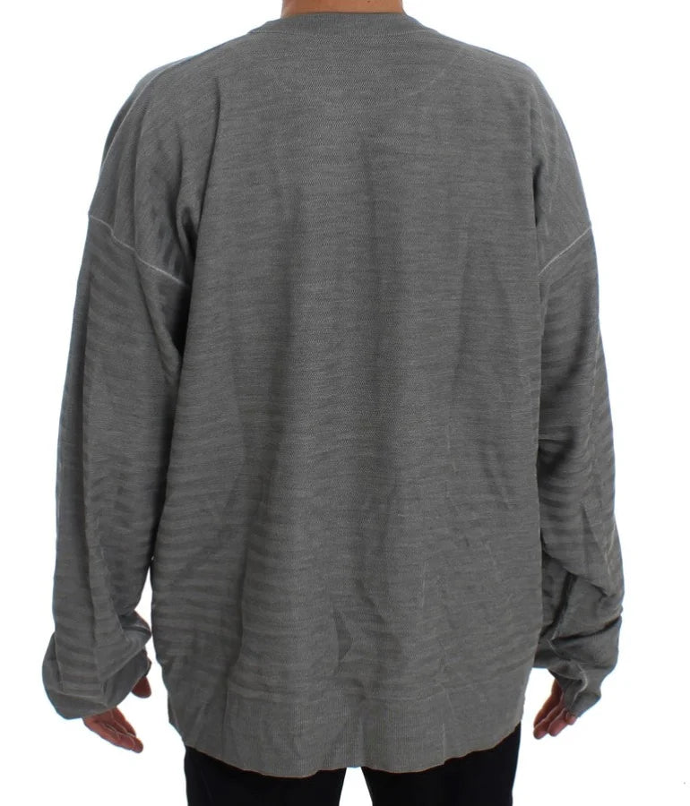 Dolce &amp; Gabbana Gray Crewneck Pullover Silk Sweater