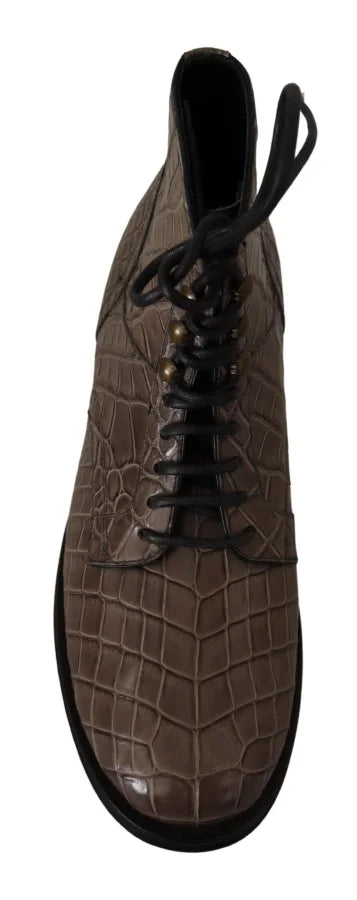 Dolce &amp; Gabbana Gray Crocodile Leather Derby Boots