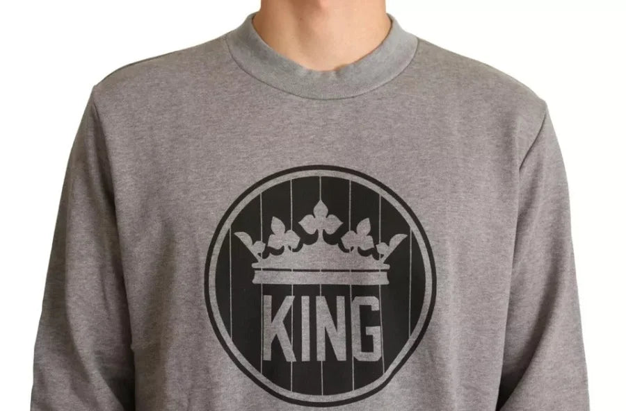 Dolce &amp; Gabbana Gray Crown King Cotton Pullover Sweater