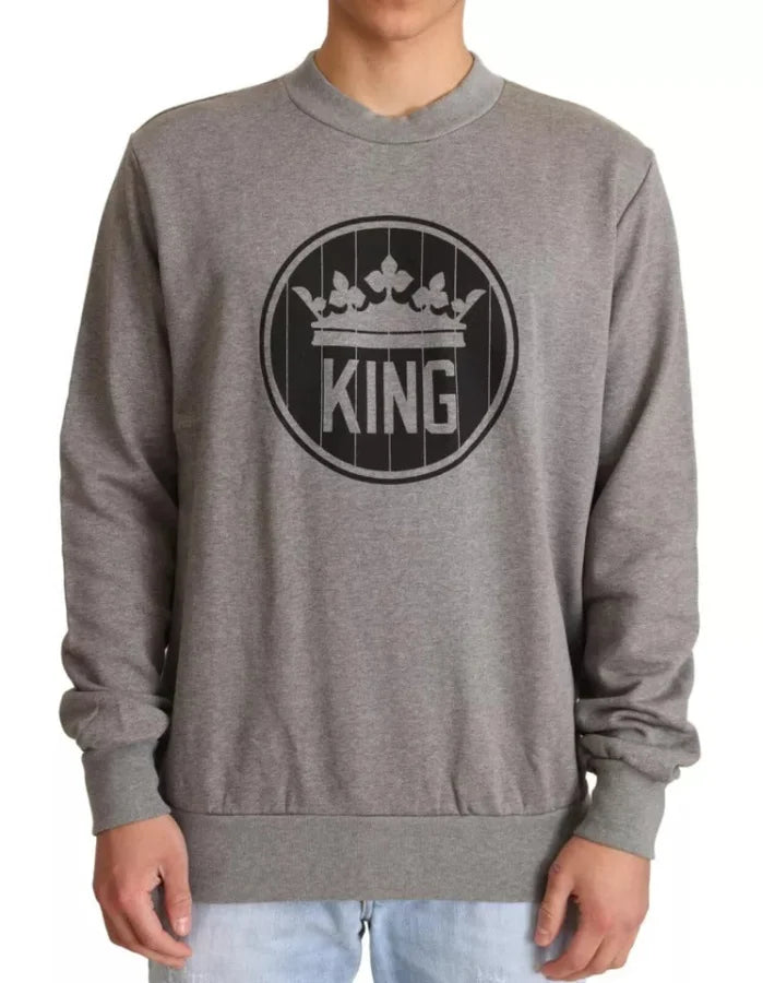 Dolce &amp; Gabbana Gray Crown King Cotton Pullover Sweater