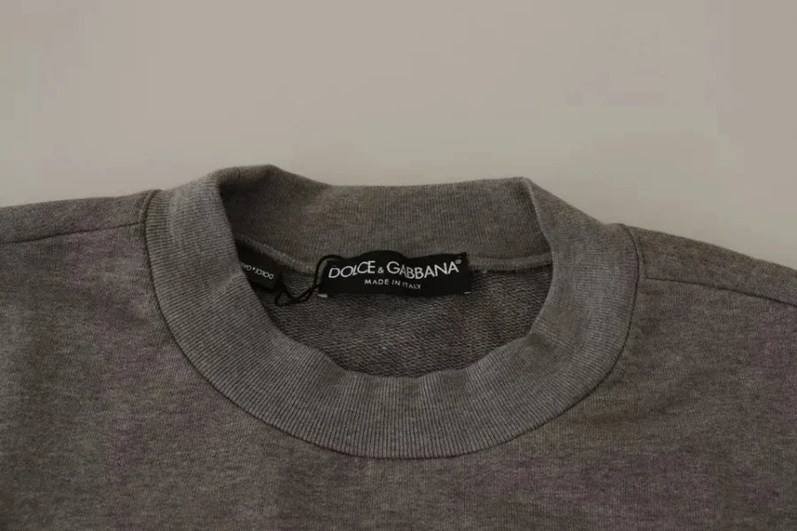 Dolce &amp; Gabbana Gray Crown King Cotton Pullover Sweater