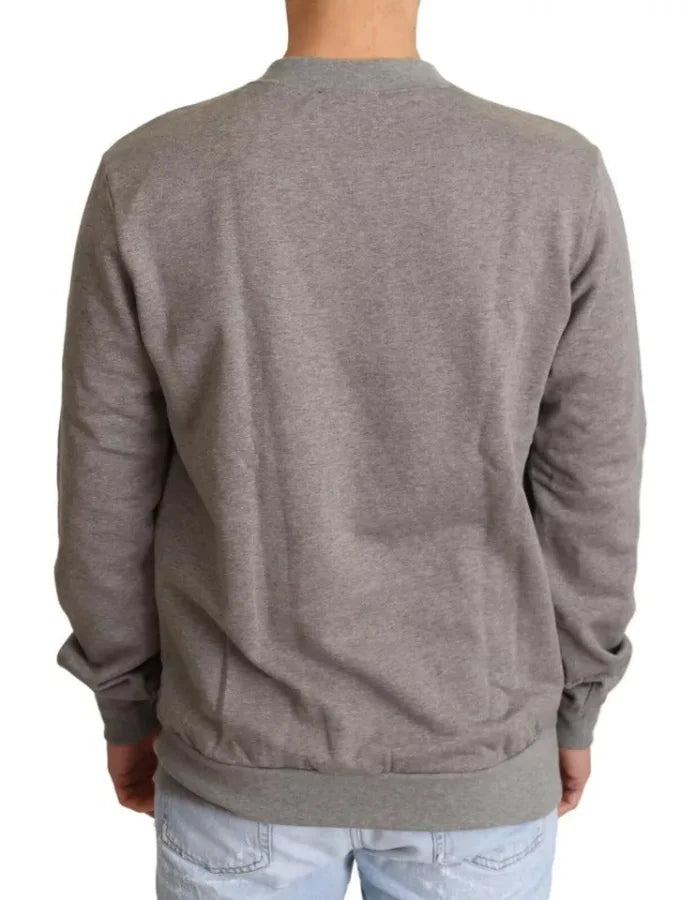 Dolce &amp; Gabbana Gray Crown King Cotton Pullover Sweater