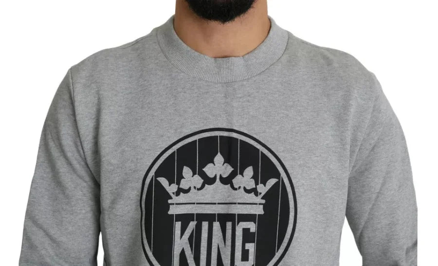 Dolce &amp; Gabbana Gray Crown King Print Cotton Pullover Sweater