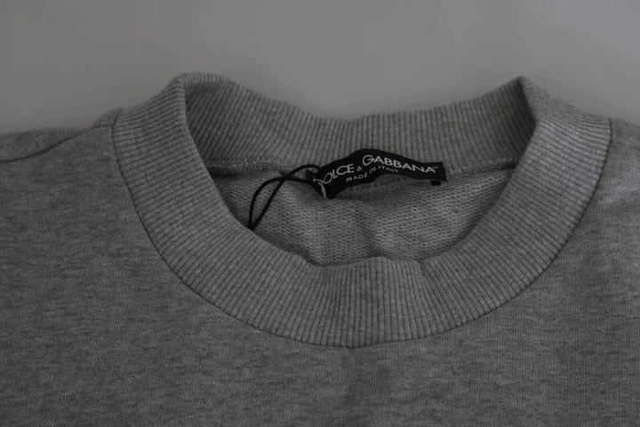 Dolce &amp; Gabbana Gray Crown King Print Cotton Pullover Sweater