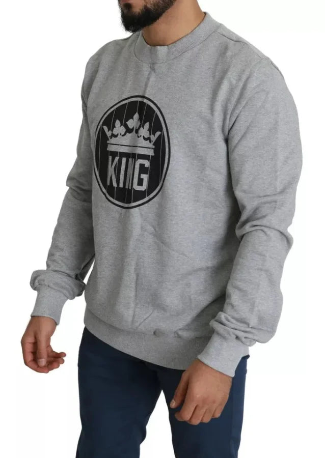 Dolce &amp; Gabbana Gray Crown King Print Cotton Pullover Sweater