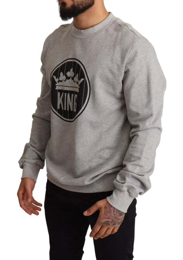 Dolce &amp; Gabbana Gray Crown King Print Cotton Sweater