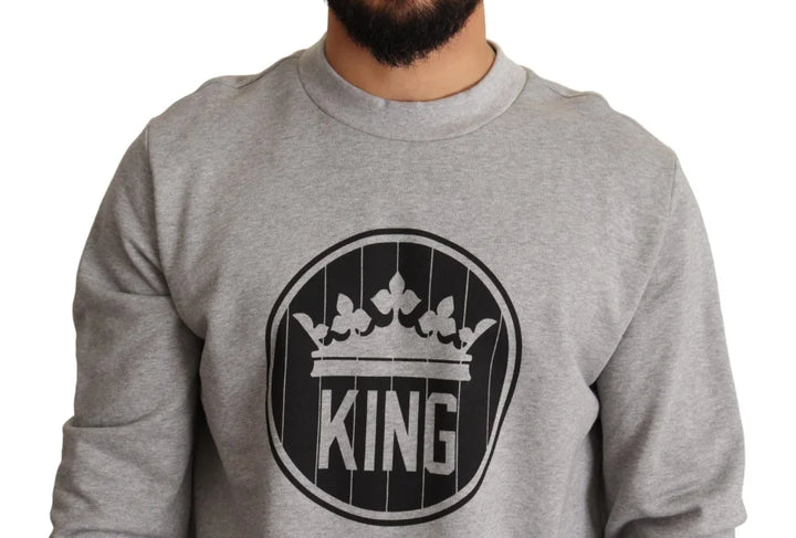 Dolce &amp; Gabbana Gray Crown King Print Cotton Sweater