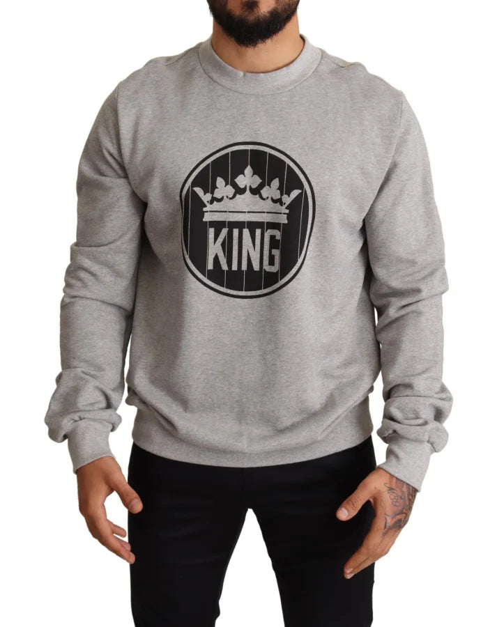 Dolce &amp; Gabbana Gray Crown King Print Cotton Sweater