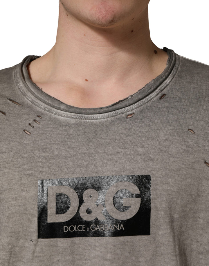 Dolce &amp; Gabbana Gray Dg Logo Print Cotton Round Neck T-shirt