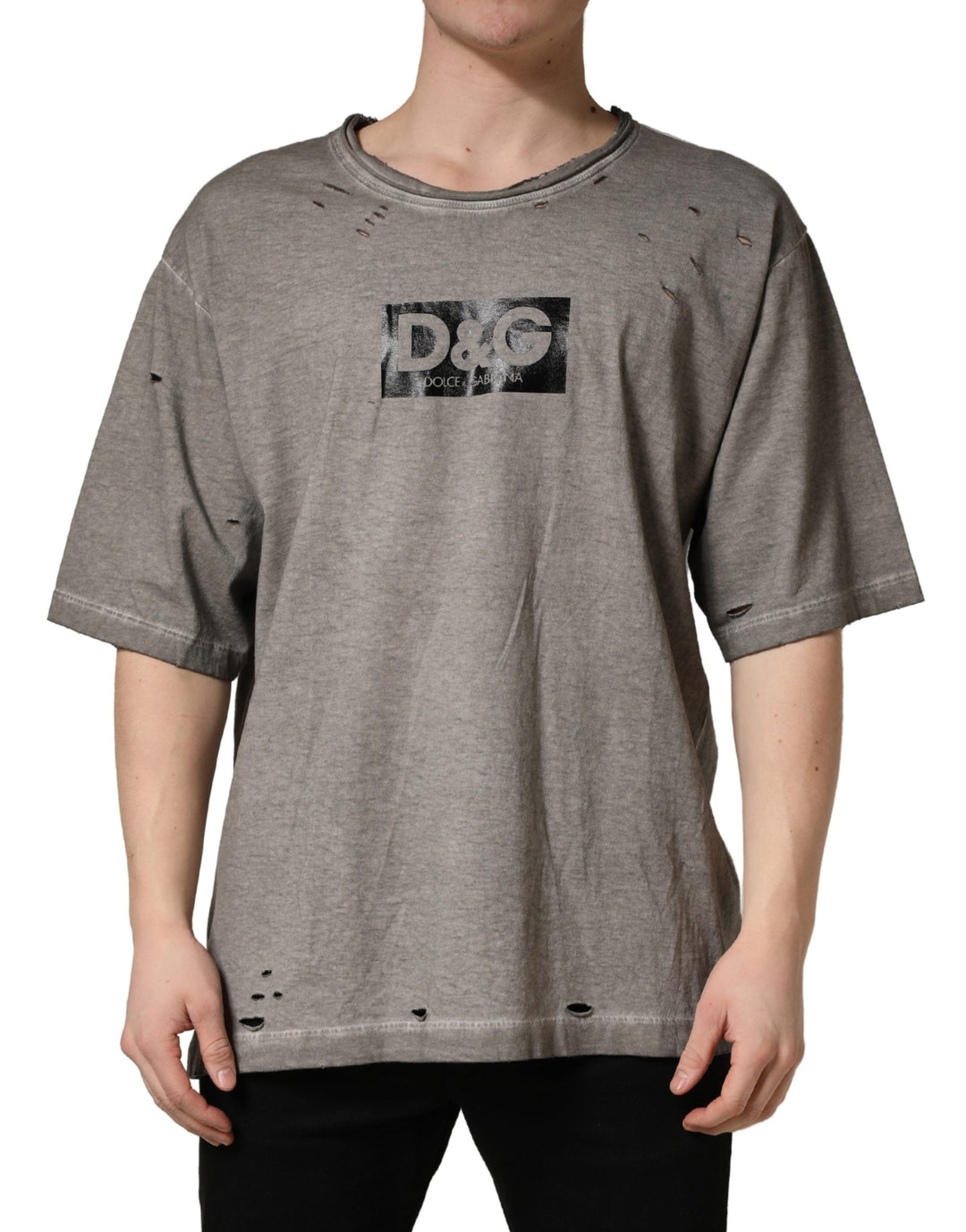 Dolce & Gabbana Gray Dg Logo Print Cotton Round Neck T-shirt
