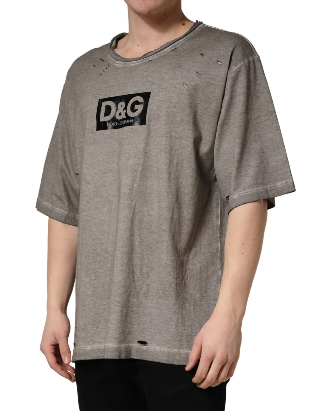Dolce &amp; Gabbana Gray Dg Logo Print Cotton Round Neck T-shirt