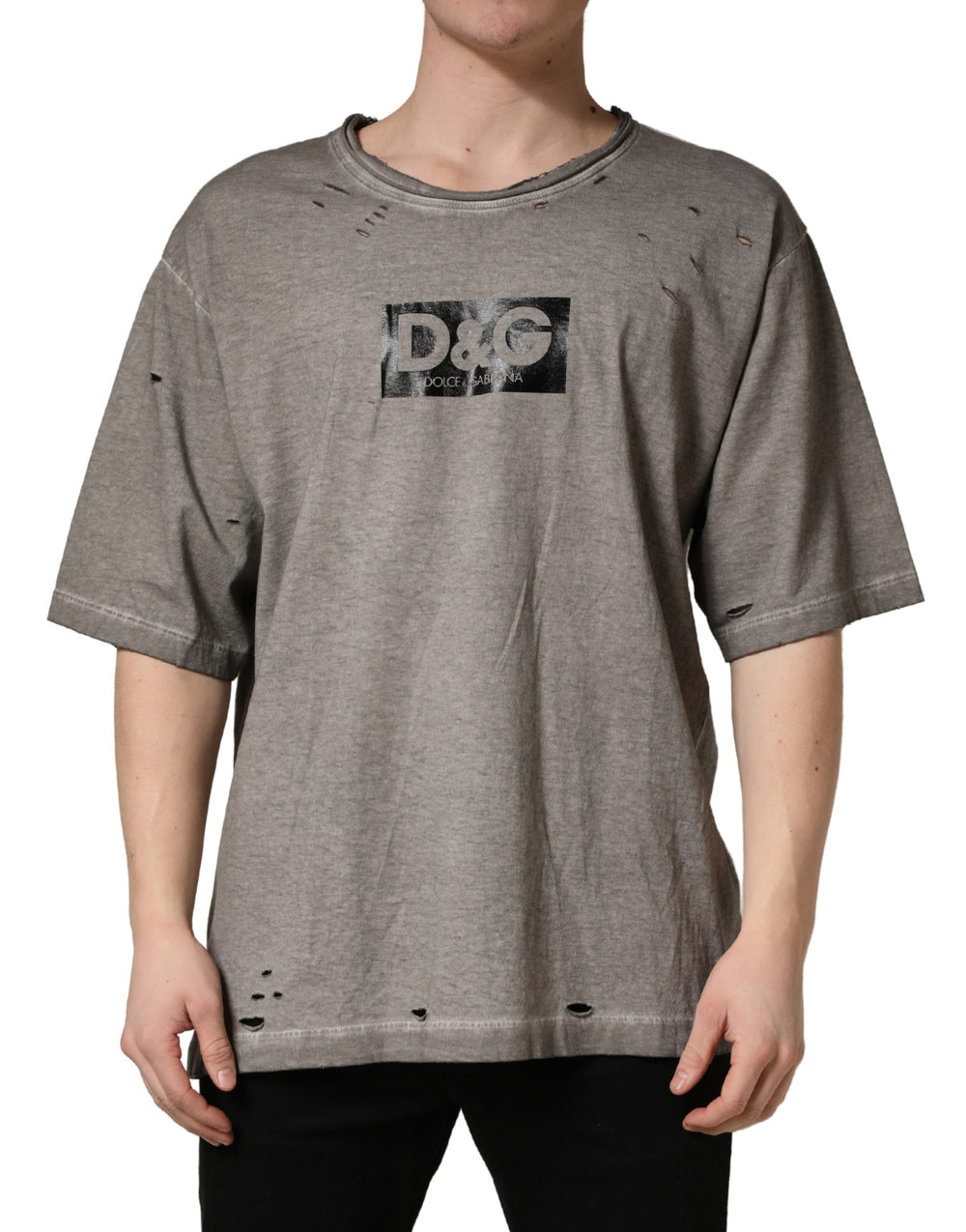 Dolce & Gabbana Gray Dg Logo Print Cotton Round Neck T-shirt