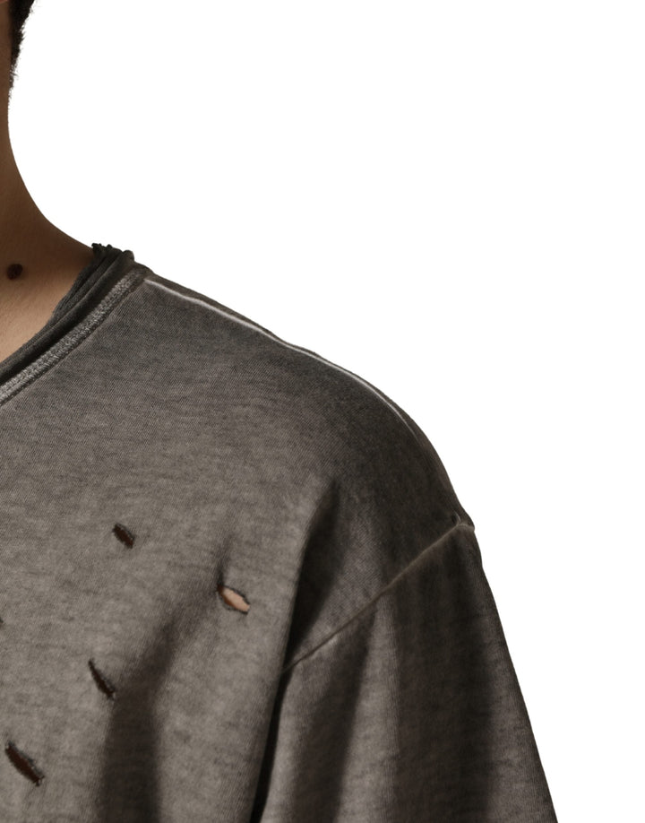 Dolce &amp; Gabbana Gray Dg Logo Print Cotton Round Neck T-shirt