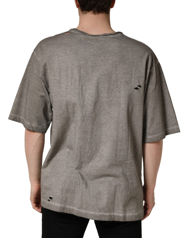 Dolce &amp; Gabbana Gray Dg Logo Print Cotton Round Neck T-shirt