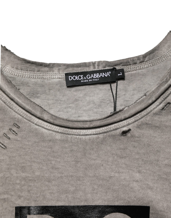 Dolce &amp; Gabbana Gray Dg Logo Print Cotton Round Neck T-shirt