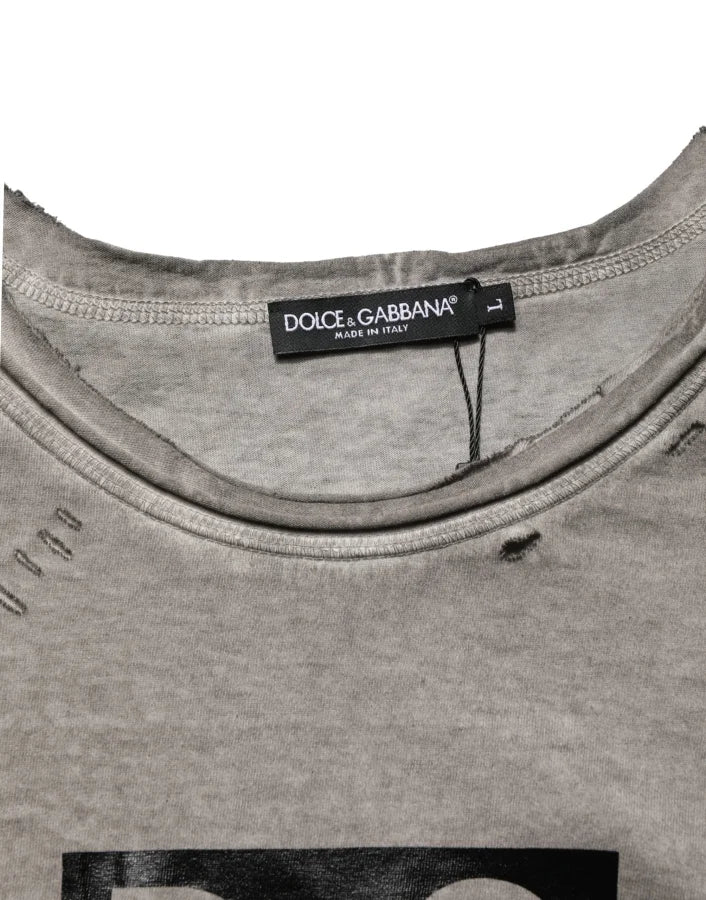 Dolce &amp; Gabbana Gray DG Logo Print Cotton Round Neck T-shirt