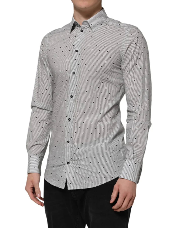 Dolce &amp; Gabbana Gray Dotted Semi Fitted GOLD Men Formal Shirt