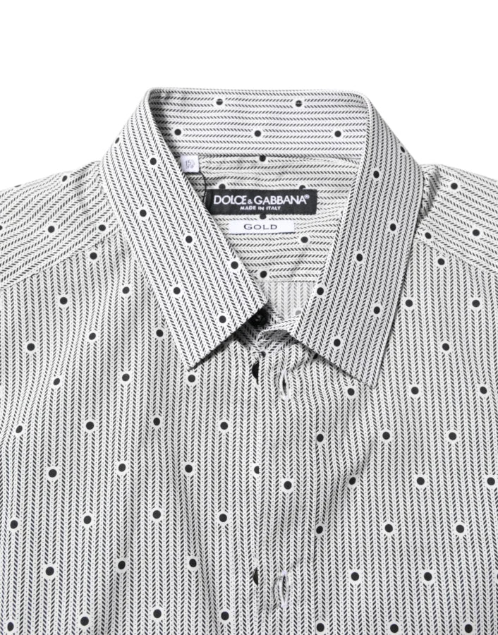 Dolce &amp; Gabbana Gray Dotted Semi Fitted GOLD Men Formal Shirt