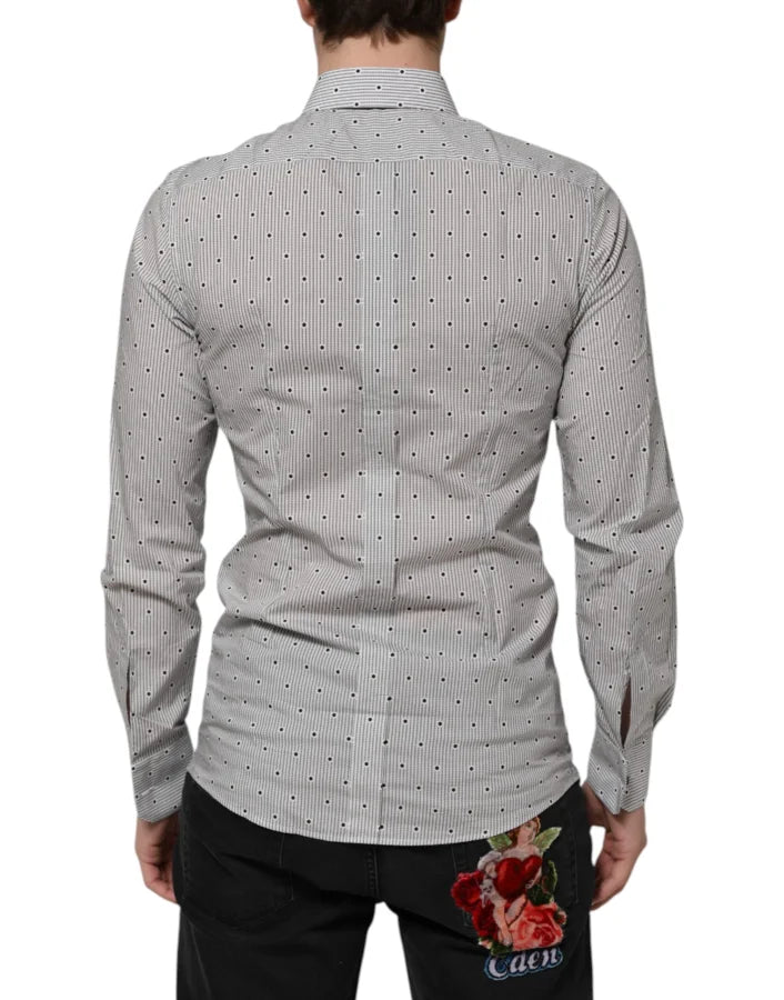 Dolce &amp; Gabbana Gray Dotted Semi Fitted GOLD Men Formal Shirt