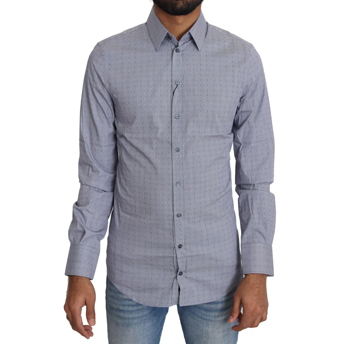 Dolce and Gabbana Gray Dotted Semi Fitted Sicilia Shirt &