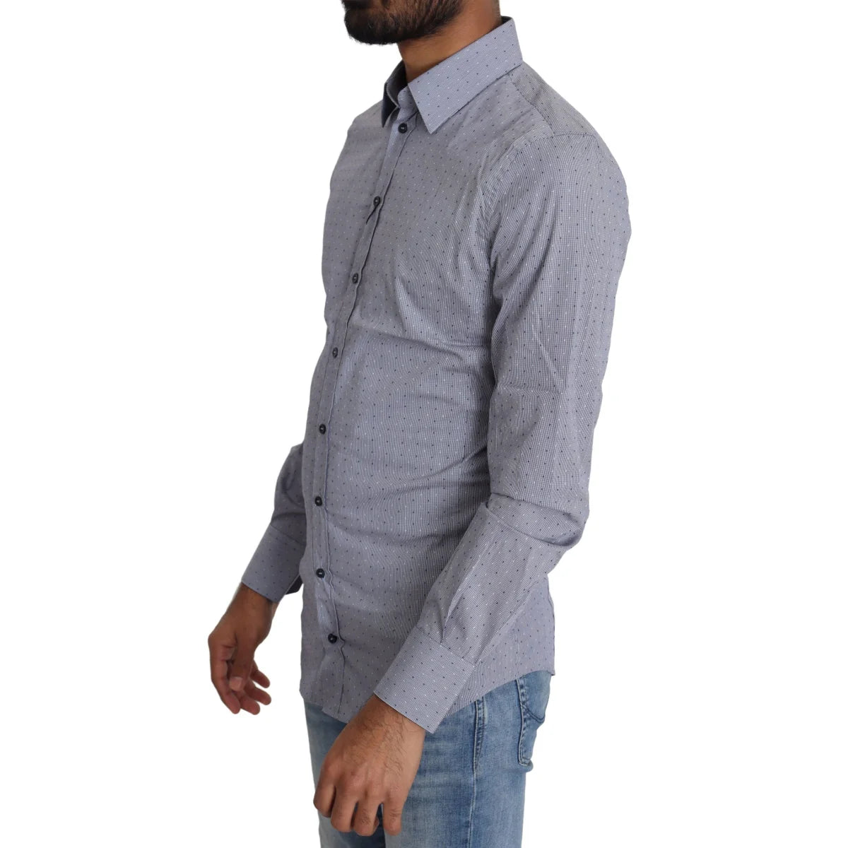 Dolce and Gabbana Gray Dotted Semi Fitted Sicilia Shirt &