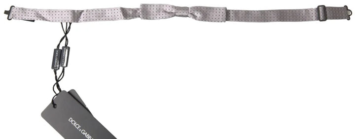 Dolce &amp; Gabbana Gray Dotted Silk Adjustable Men Neck Papillon Bow Tie