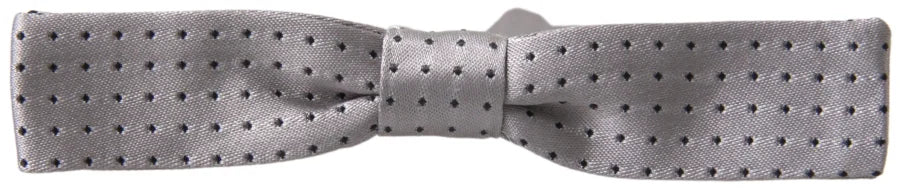 Dolce &amp; Gabbana Gray Dotted Silk Adjustable Men Neck Papillon Bow Tie