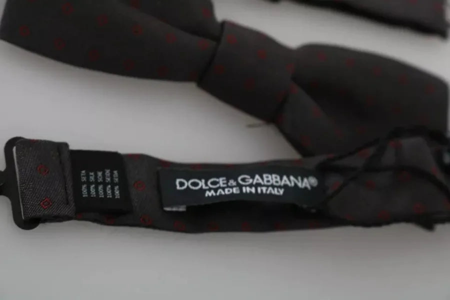 Dolce &amp; Gabbana Gray Dotted Silk Adjustable Neck Bow Tie