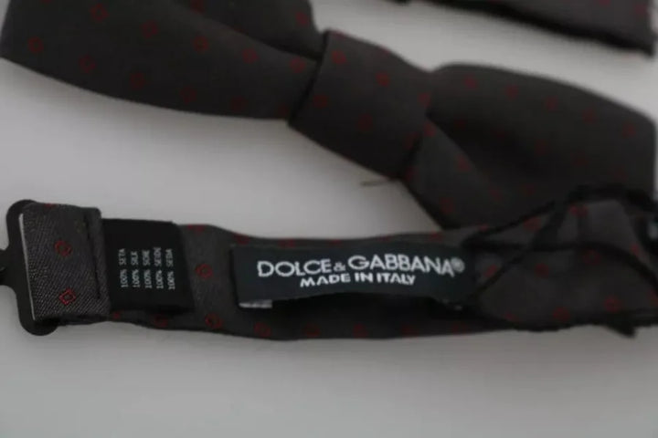 Dolce &amp; Gabbana Gray Dotted Silk Adjustable Neck Bow Tie