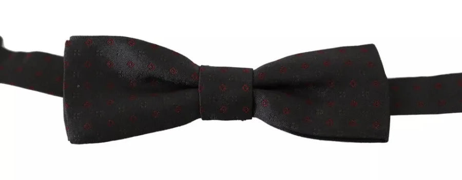 Dolce &amp; Gabbana Gray Dotted Silk Adjustable Neck Bow Tie