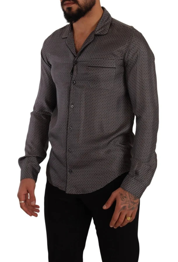 Dolce &amp; Gabbana Gray Fantasy Pattern Pajama Top Mens Shirt