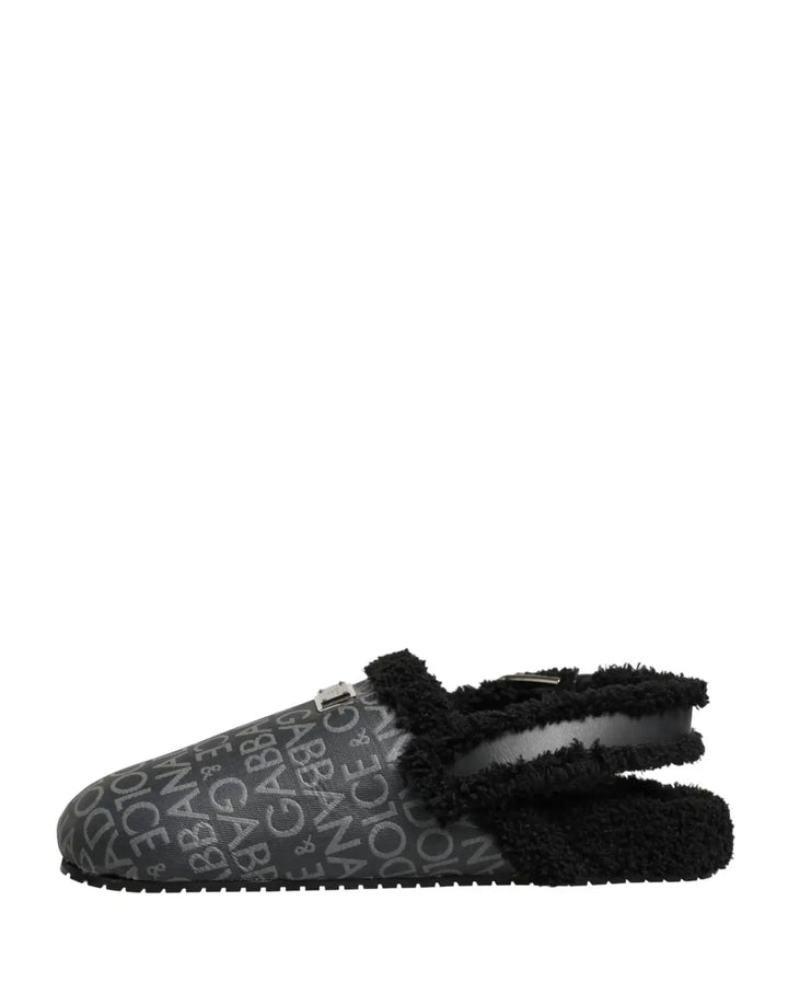 Dolce &amp; Gabbana Gray Faux Fur Jacquard Mules Sandals Shoes
