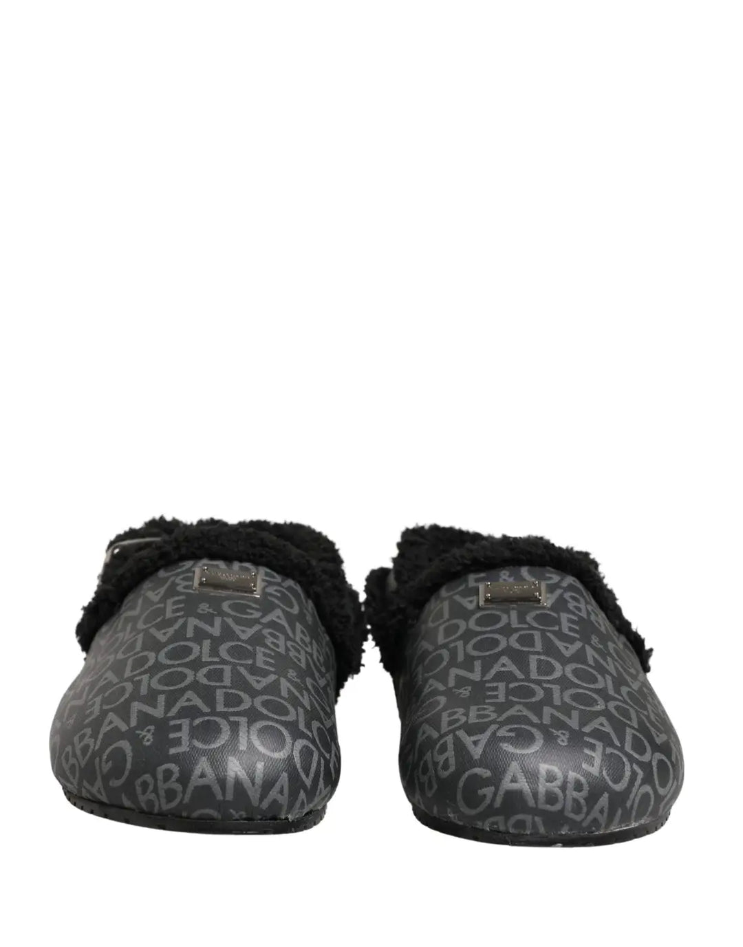 Dolce &amp; Gabbana Gray Faux Fur Jacquard Mules Sandals Shoes