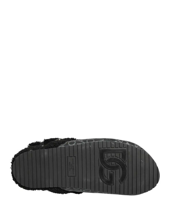 Dolce &amp; Gabbana Gray Faux Fur Jacquard Mules Sandals Shoes