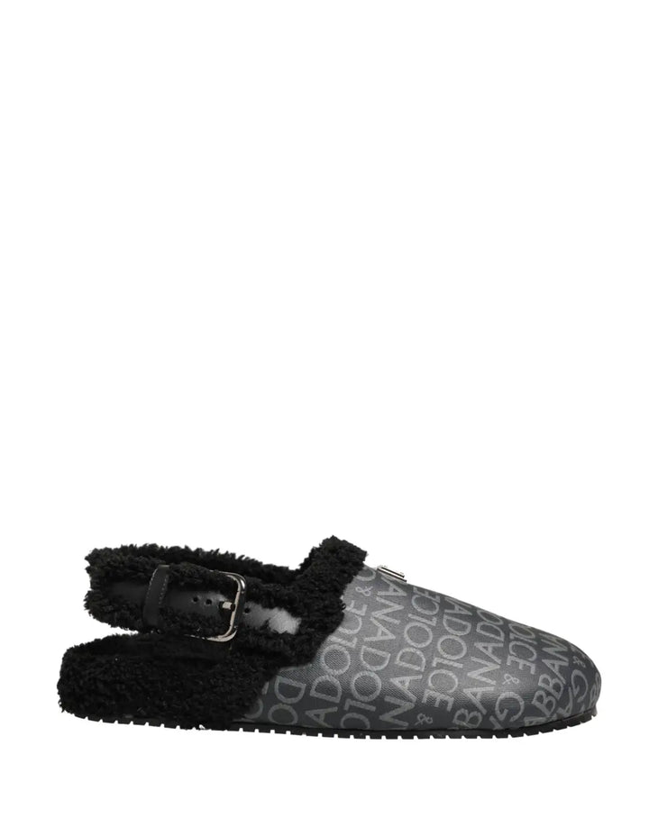 Dolce &amp; Gabbana Gray Faux Fur Jacquard Mules Sandals Shoes